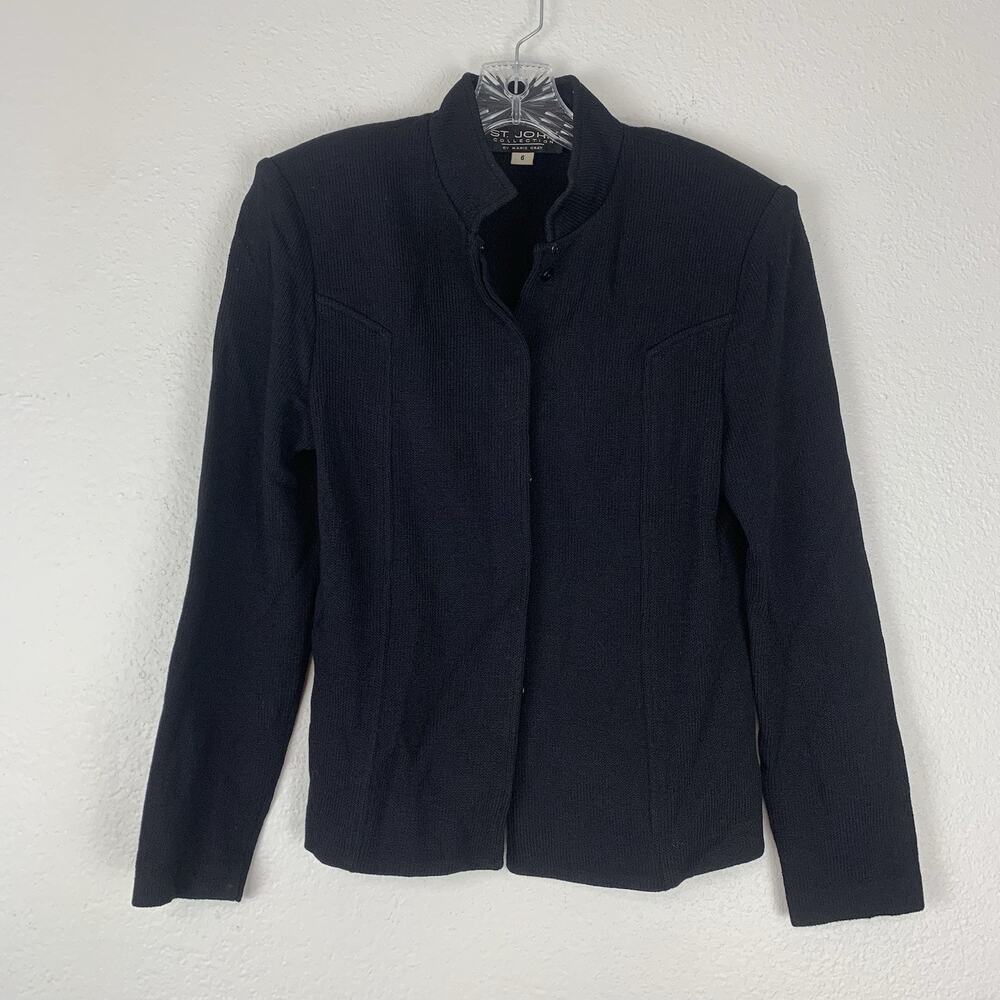 St. John Collection Sweater Womens 6 Santana‎ Knit Button Front Black Cardigan
